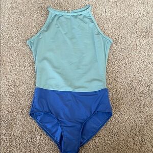 Mariia Crown light blue/royal blue keyhole back leotard XS